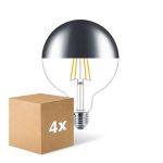 Confezione Multipack 4x Philips Classic LED Globe E27 Filamento Mirror Chiara 120mm 7.2W 650lm - 827 Bianco Molto Caldo | Dimmerabile - Sostitutiva 60W